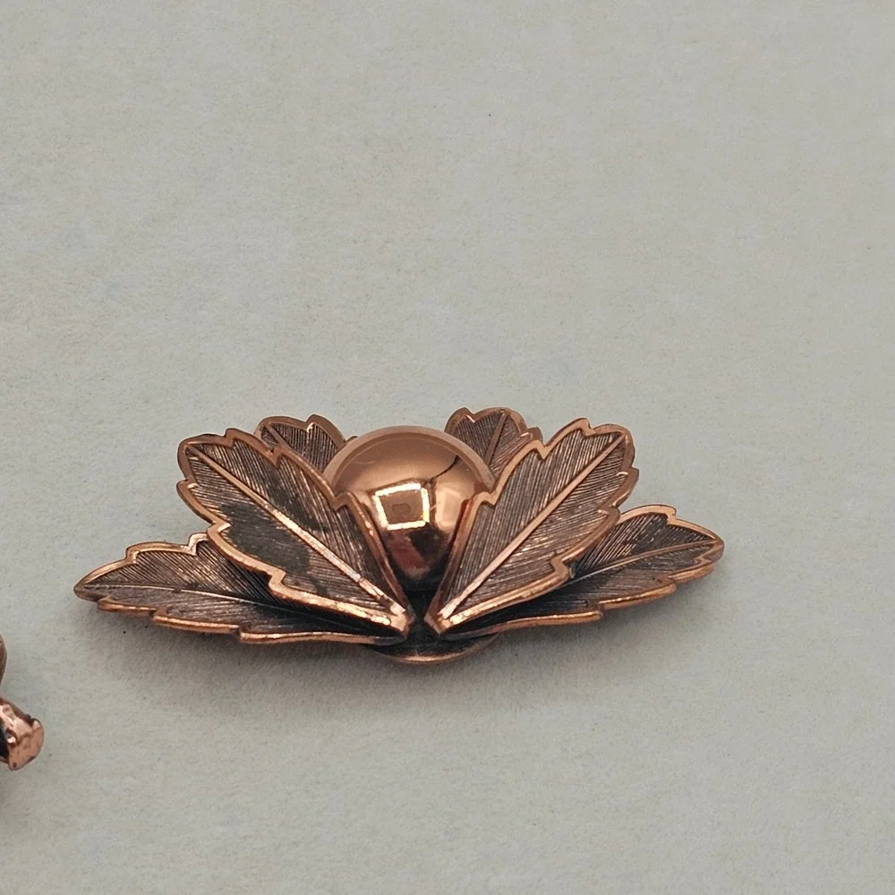 Vintage Copper Brooch Pins 2pc Leaf Botanical MCM Renoir Copper Bell